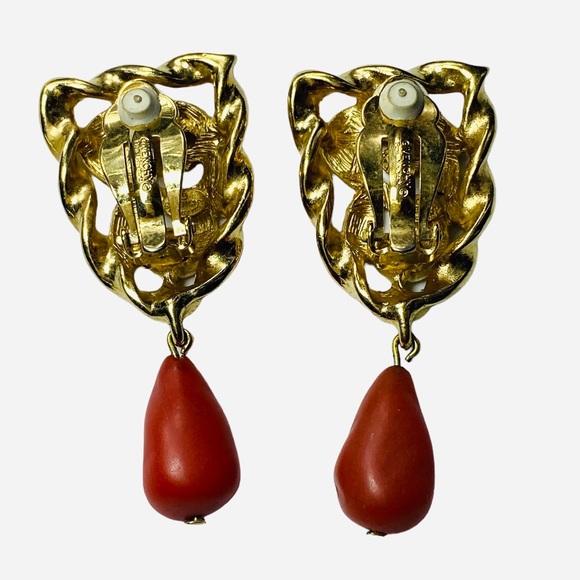 Givenchy couture earring gold plated swirl dangle clip abstract vintage fashion - Picture 5 of 7